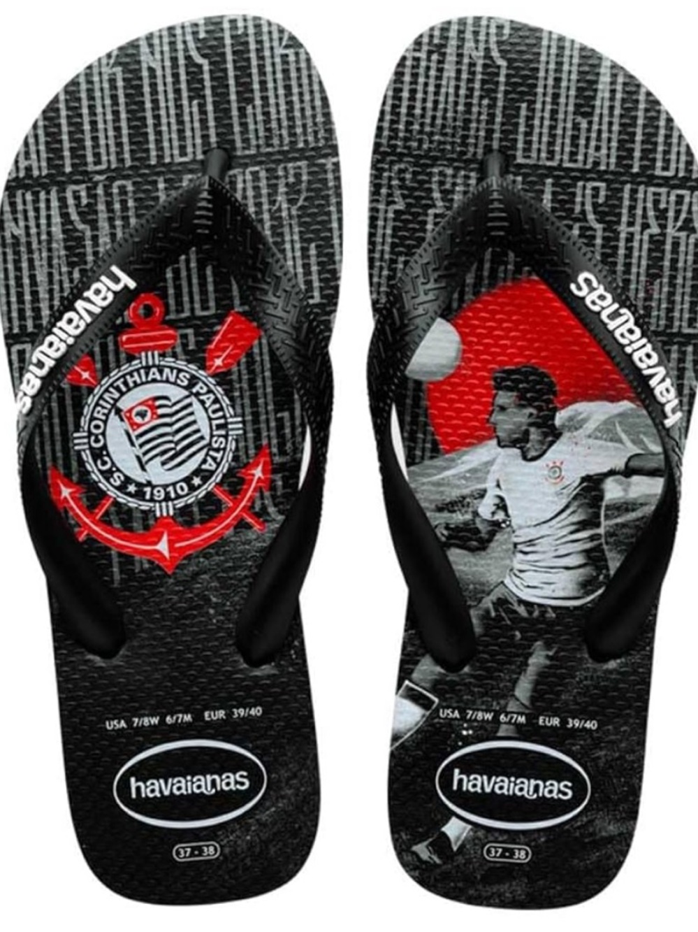 Havaianas Men’s Corinthians Graphic Flip-Flops — Black & Red